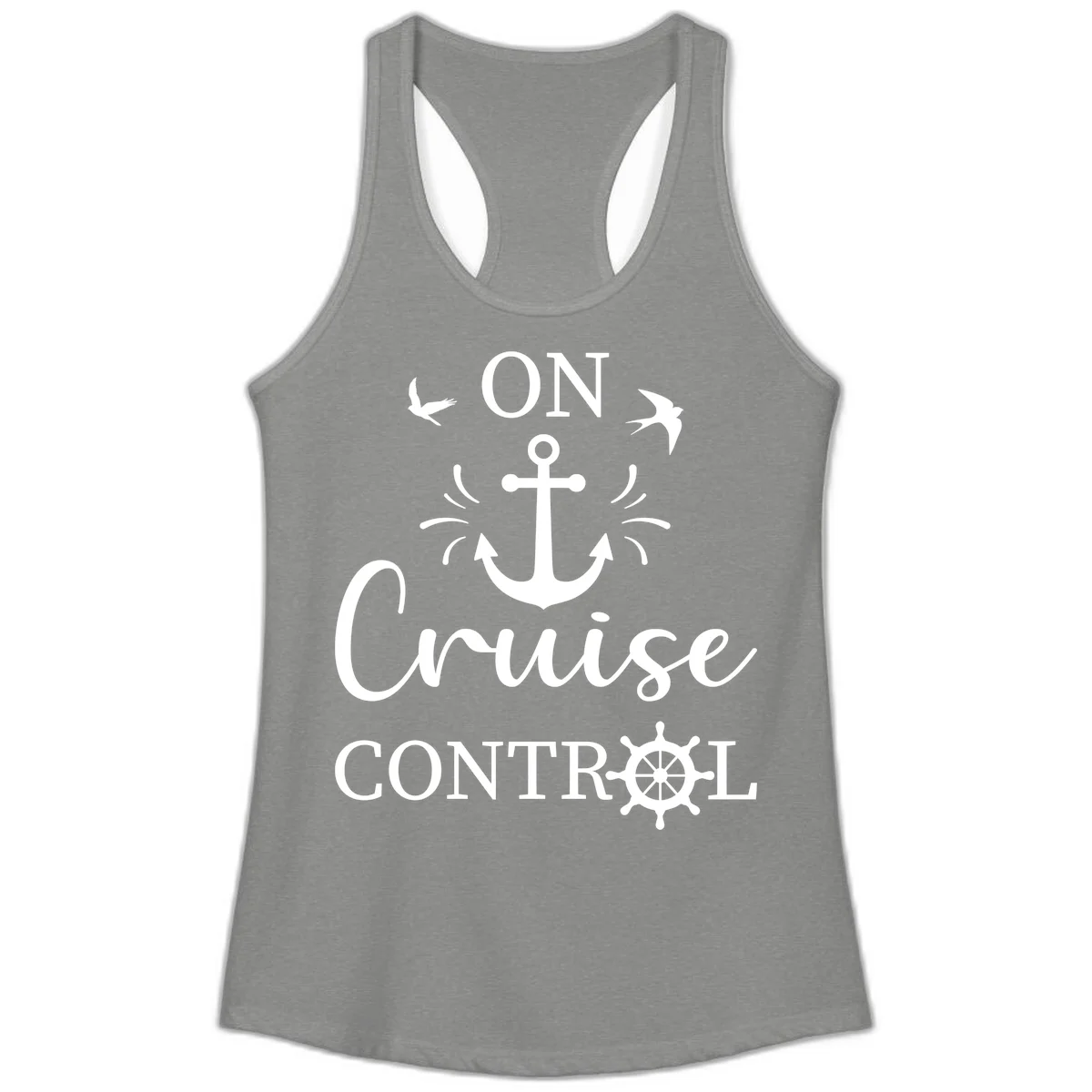 On Cruise Control Nautical Anchor Ladies Tank in Heather Grey