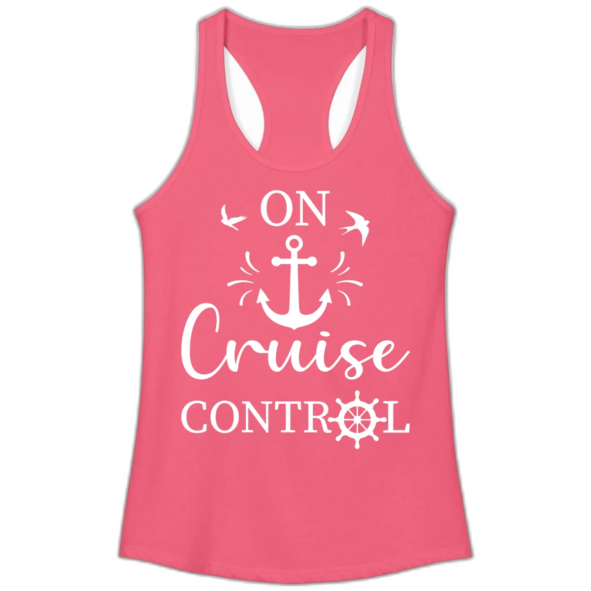On Cruise Control Nautical Anchor Ladies Tank in Hot Pink