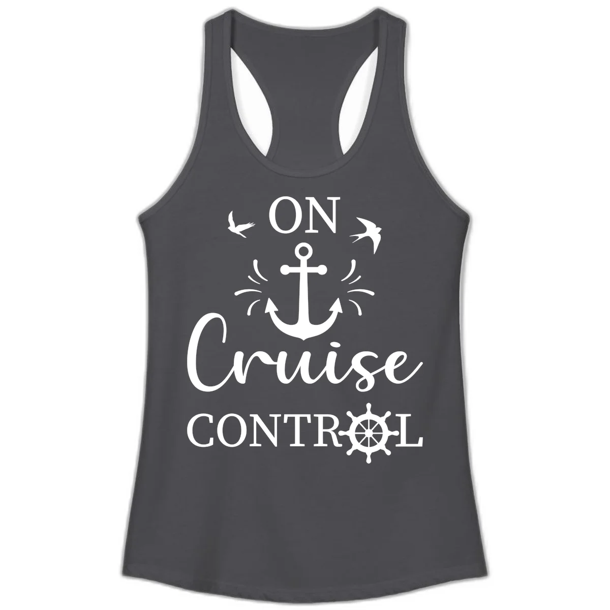 On Cruise Control Nautical Anchor Ladies Tank in Solid Dark Gray