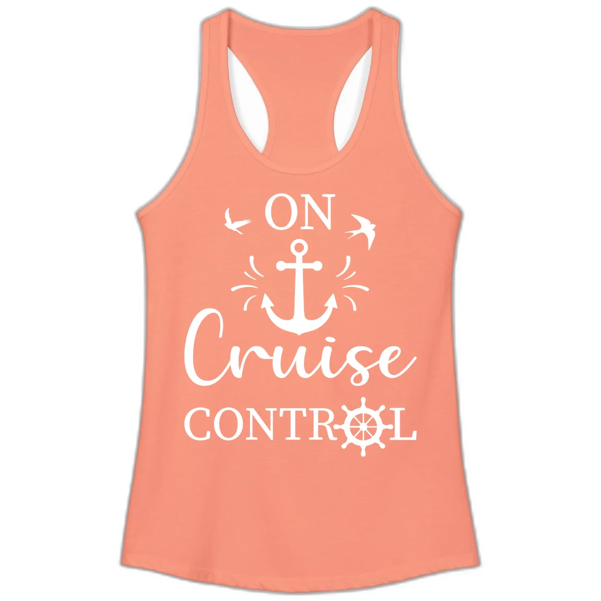 On Cruise Control Nautical Anchor Ladies Tank in Solid Light Orange