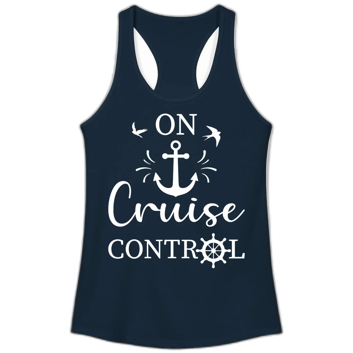 On Cruise Control Nautical Anchor Ladies Tank in Solid Midnight Navy