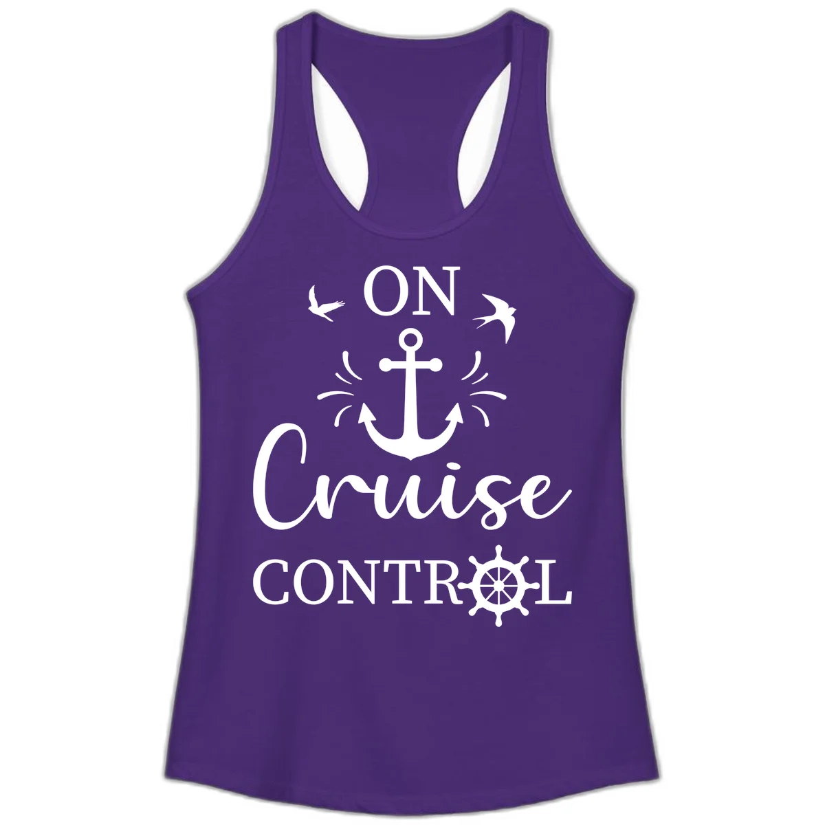On Cruise Control Nautical Anchor Ladies Tank in Solid Purple Rush