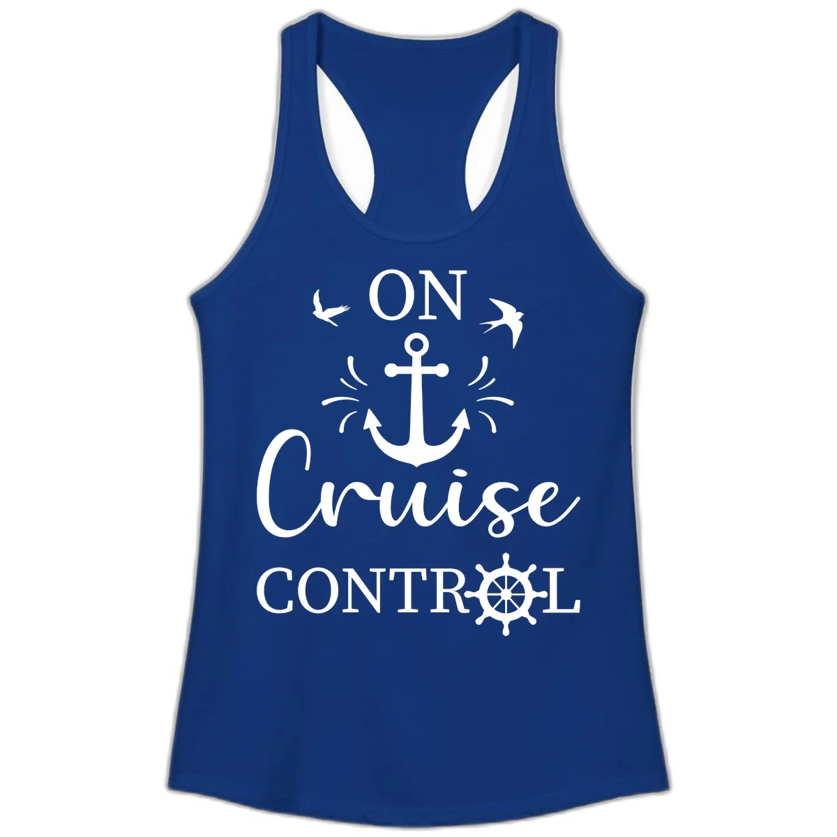On Cruise Control Nautical Anchor Ladies Tank in Solid Royal