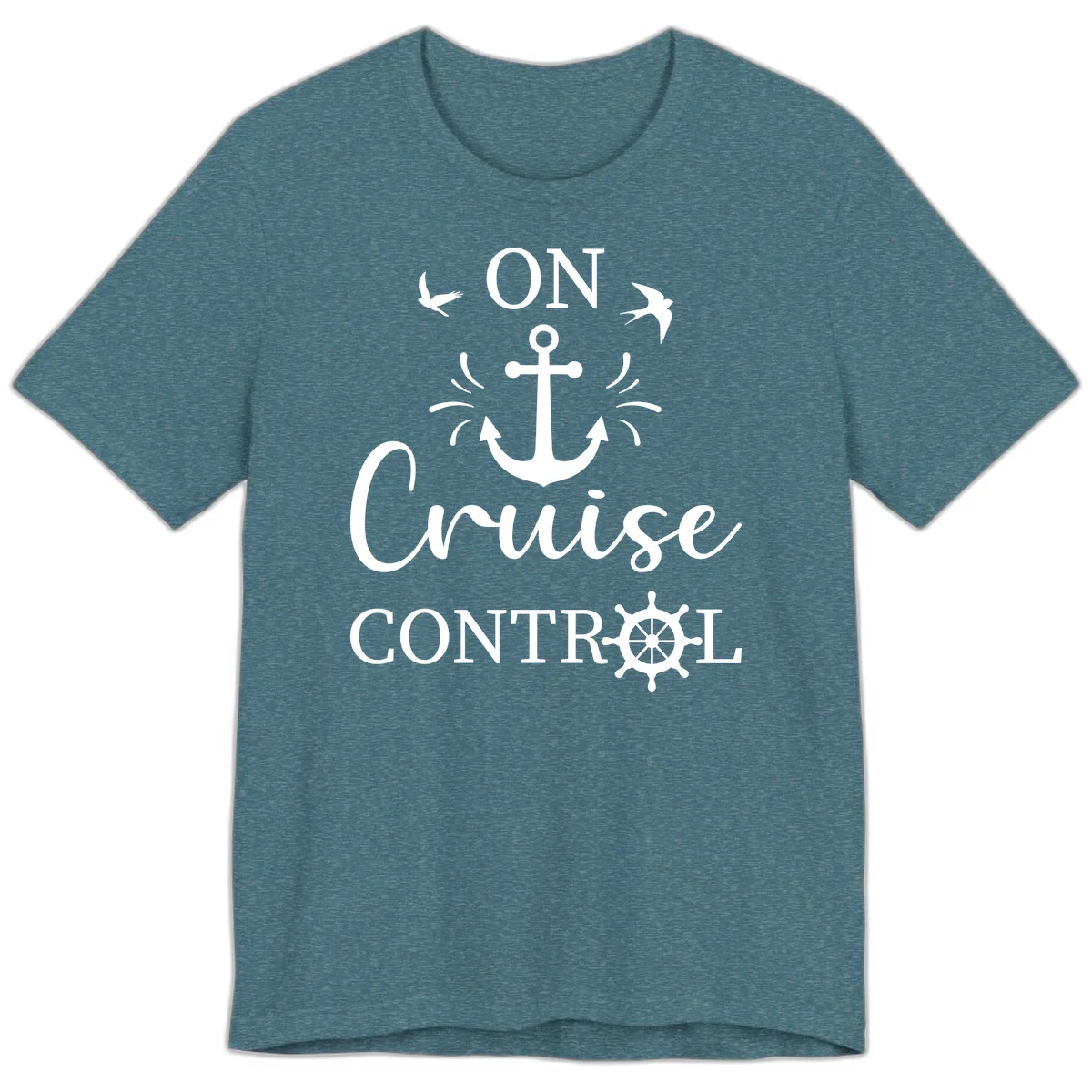 On Cruise Control Nautical Anchor Premium T-Shirt in Heather Deep Teal