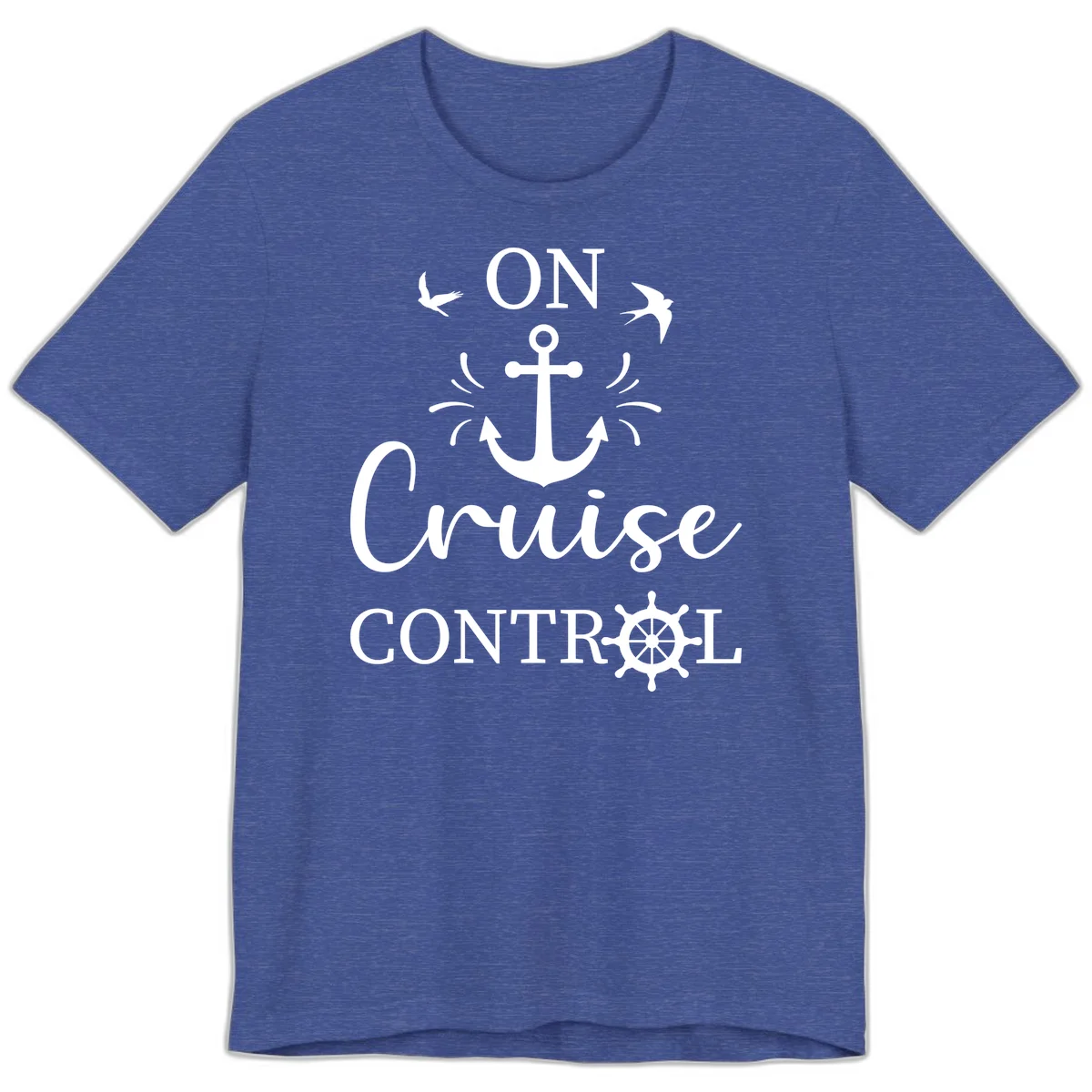 On Cruise Control Nautical Anchor Premium T-Shirt in Heather True Royal