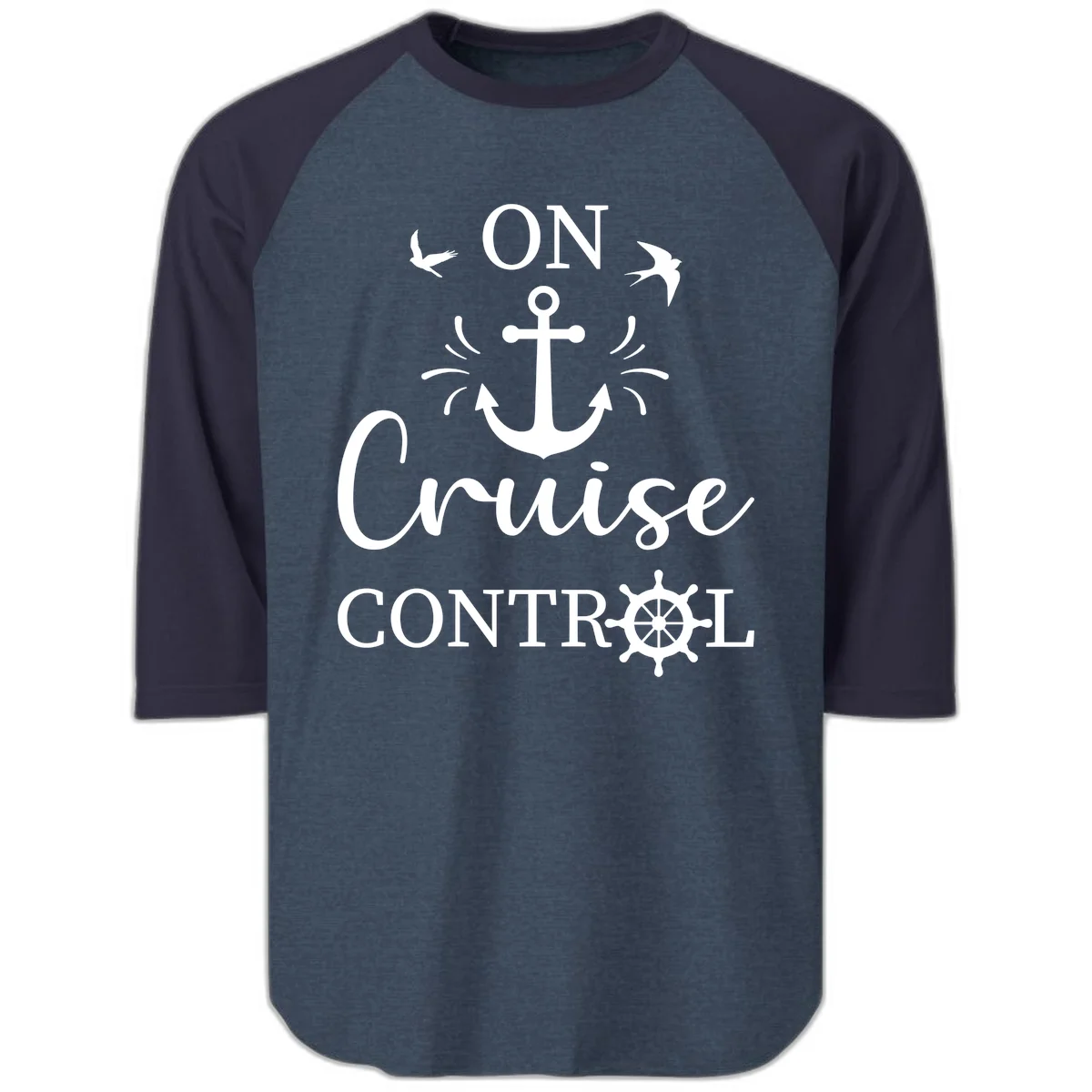 On Cruise Control Nautical Anchor Raglan 3/4 in Heather Denim Navy