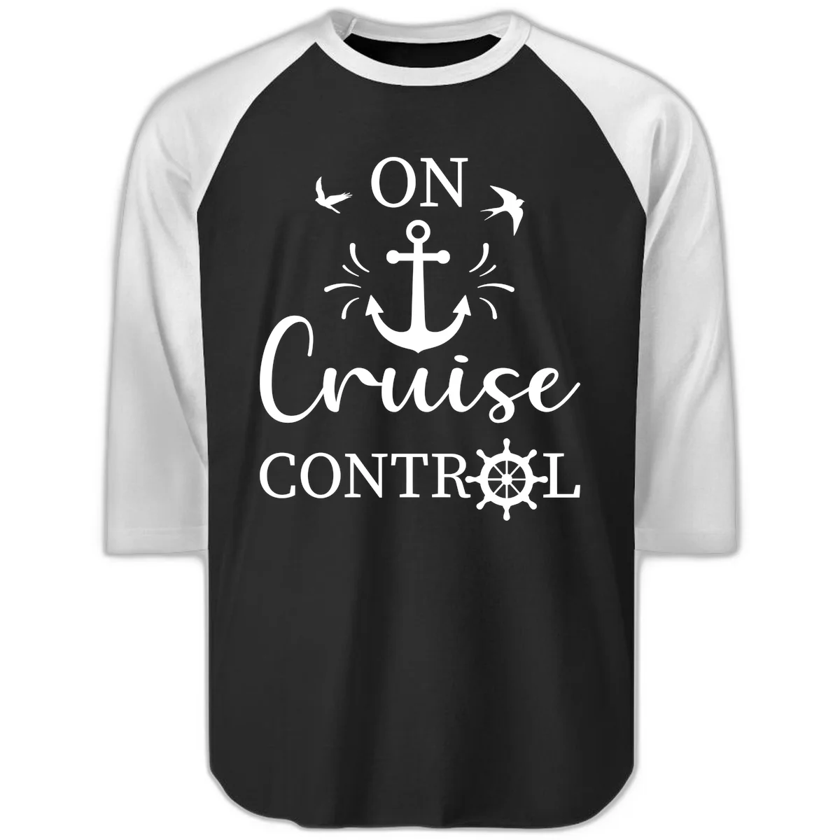 On Cruise Control Nautical Anchor Raglan 3/4 in Black White