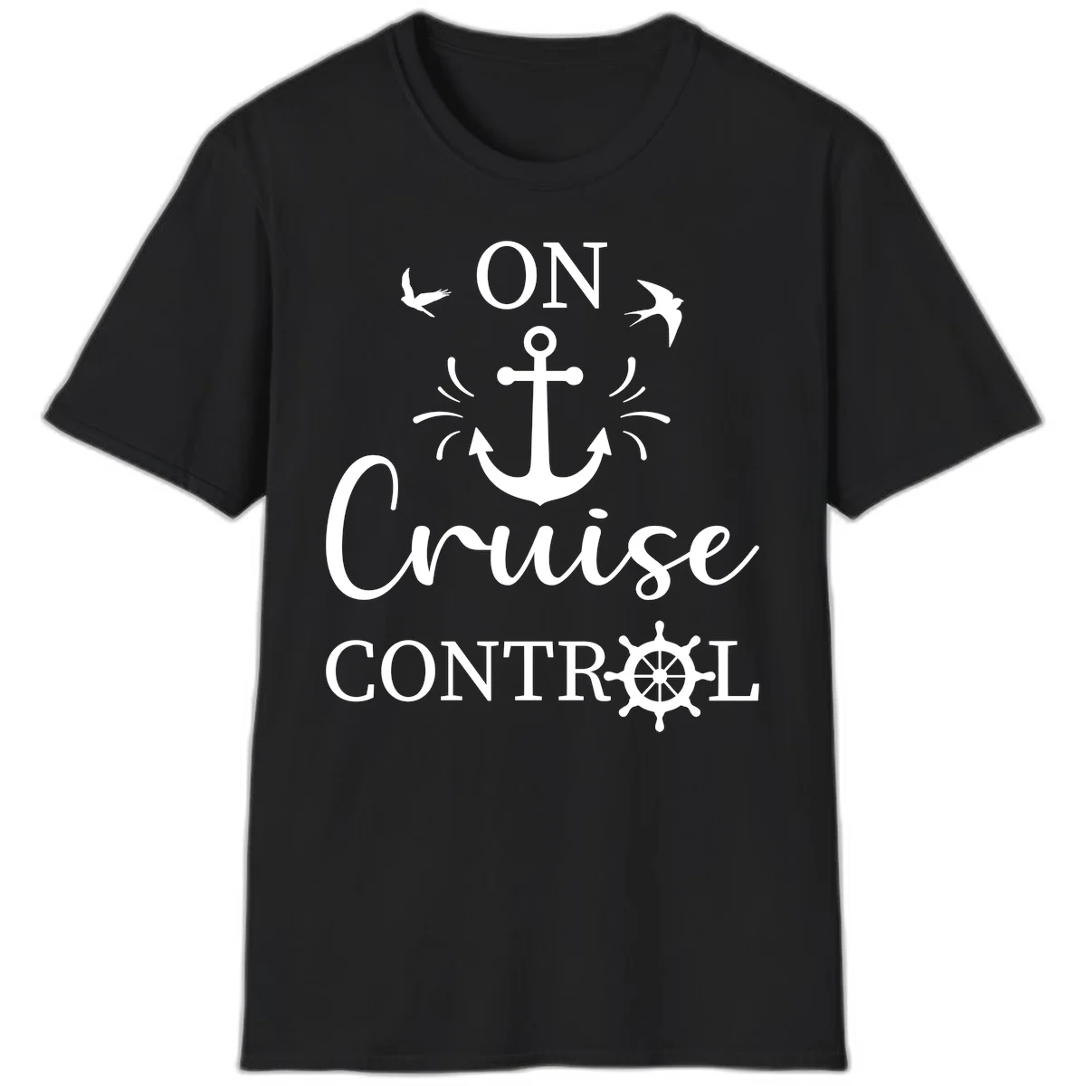 On Cruise Control Nautical Anchor Ship Wheel T-Shirt in Black