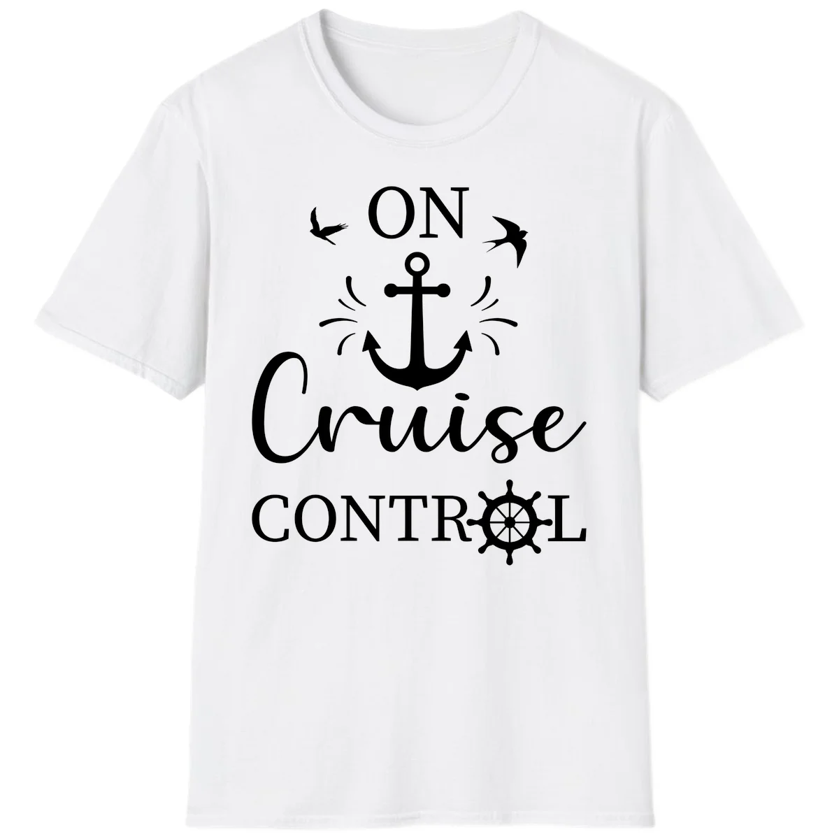 On Cruise Control Nautical Anchor Ship Wheel T-Shirt in White