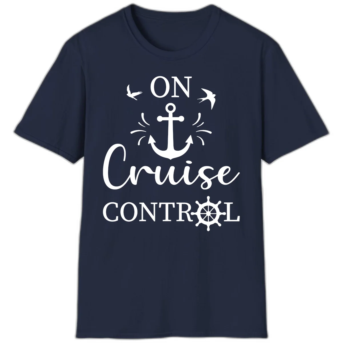 On Cruise Control Nautical Anchor Ship Wheel T-Shirt in Navy