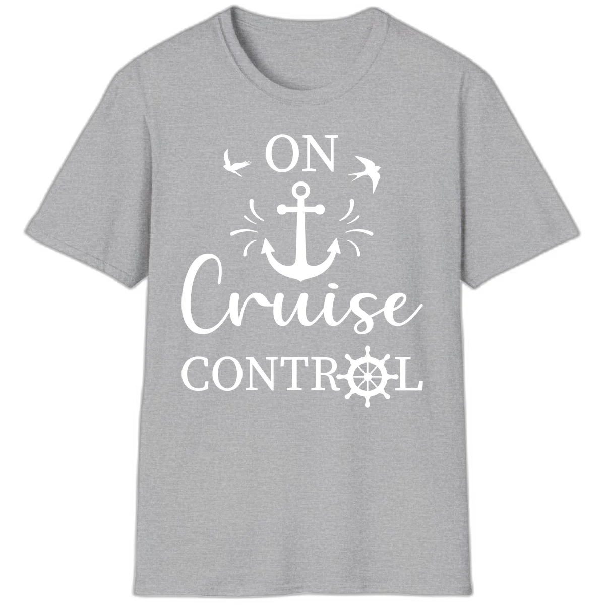 On Cruise Control Nautical Anchor Ship Wheel T-Shirt in Sport Grey