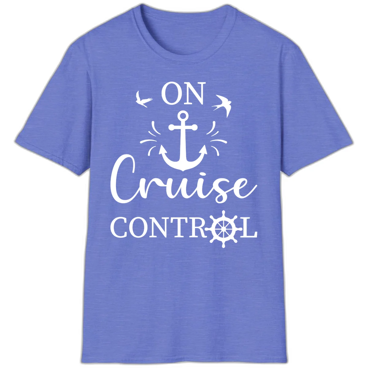 On Cruise Control Nautical Anchor Ship Wheel T-Shirt in Heather Royal