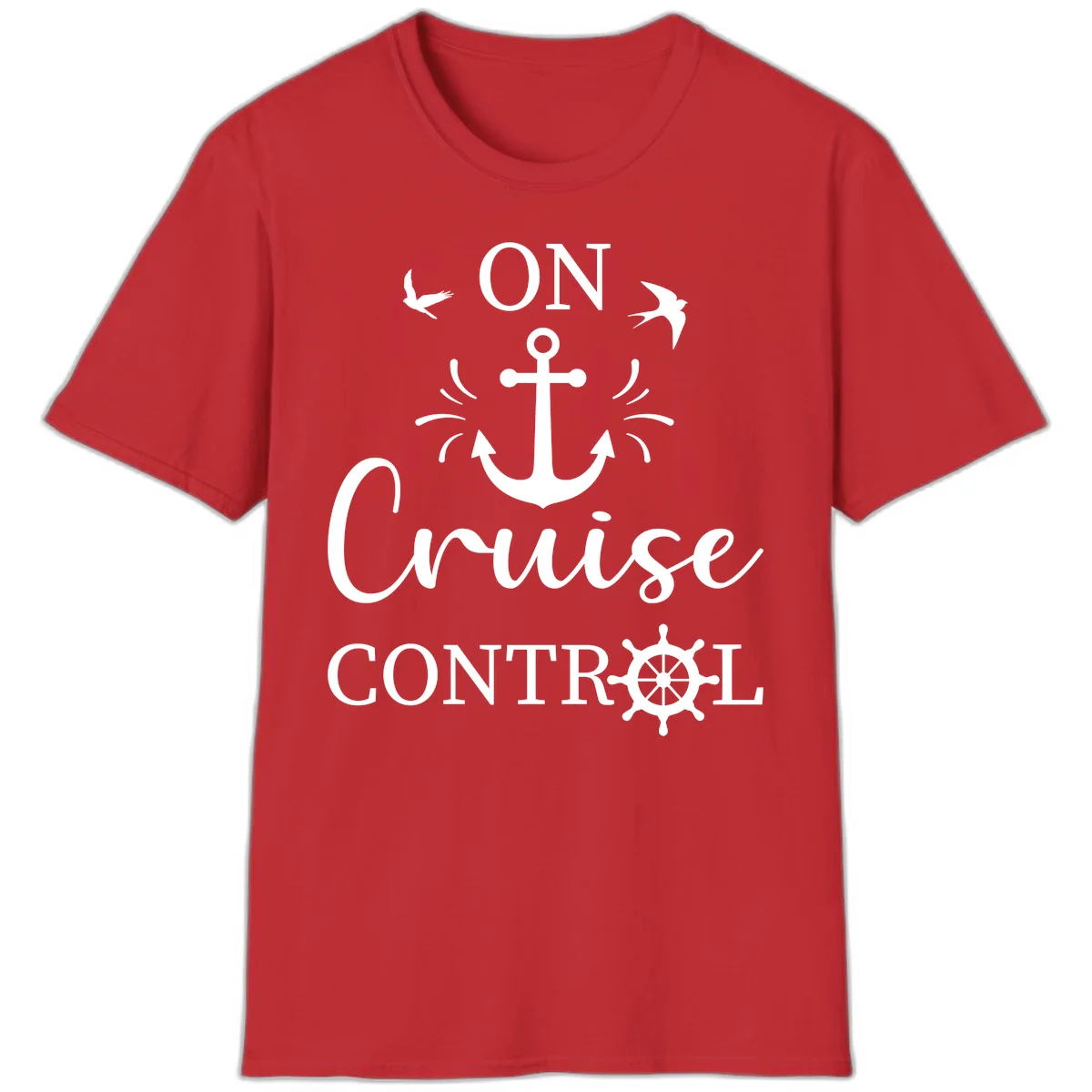 On Cruise Control Nautical Anchor Ship Wheel T-Shirt in Red
