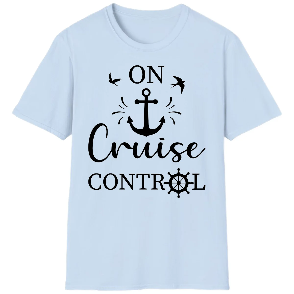 On Cruise Control Nautical Anchor Ship Wheel T-Shirt in Light Blue