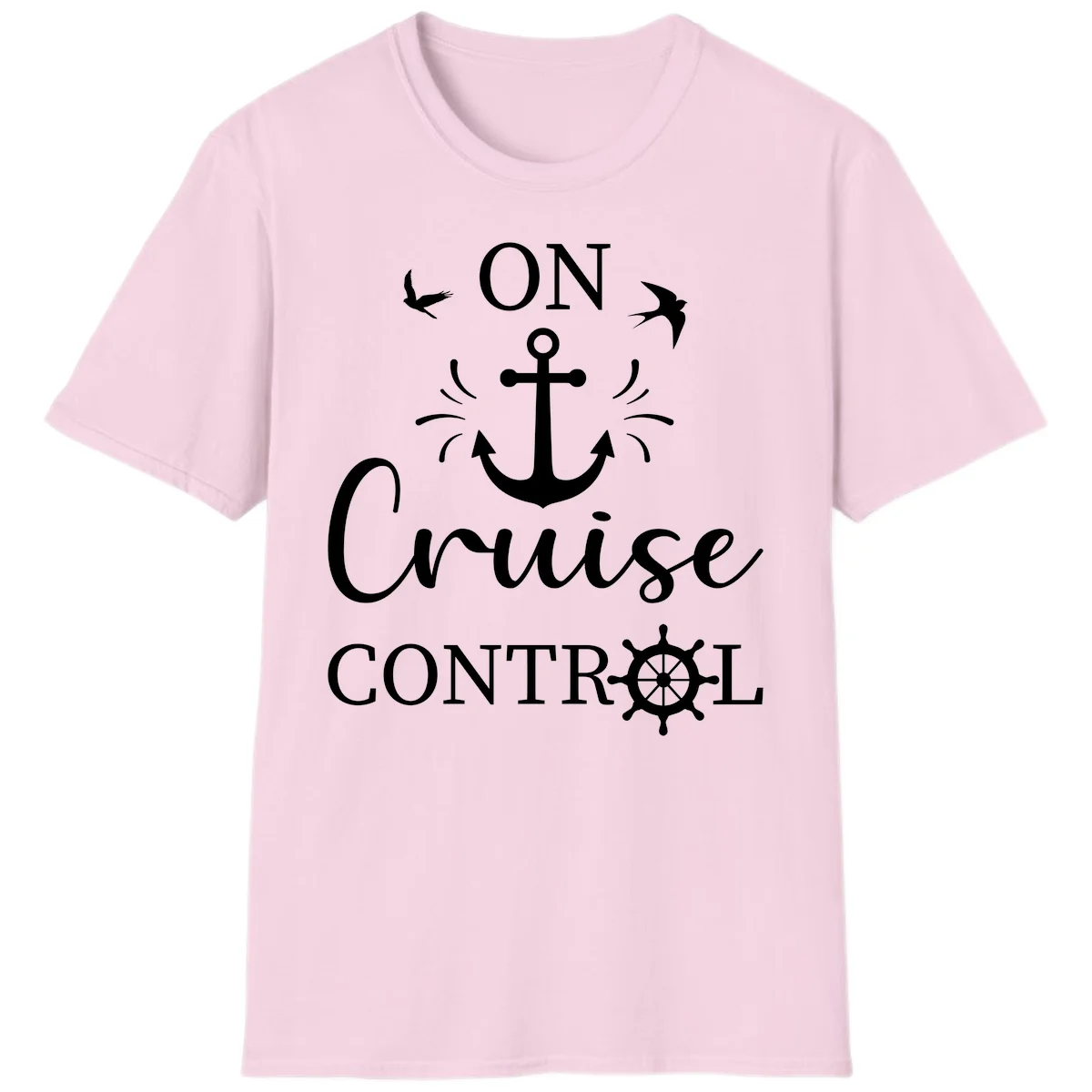 On Cruise Control Nautical Anchor Ship Wheel T-Shirt in Light Pink