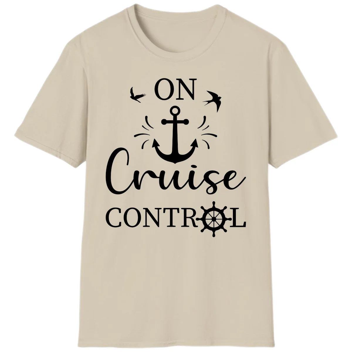 On Cruise Control Nautical Anchor Ship Wheel T-Shirt in Sand