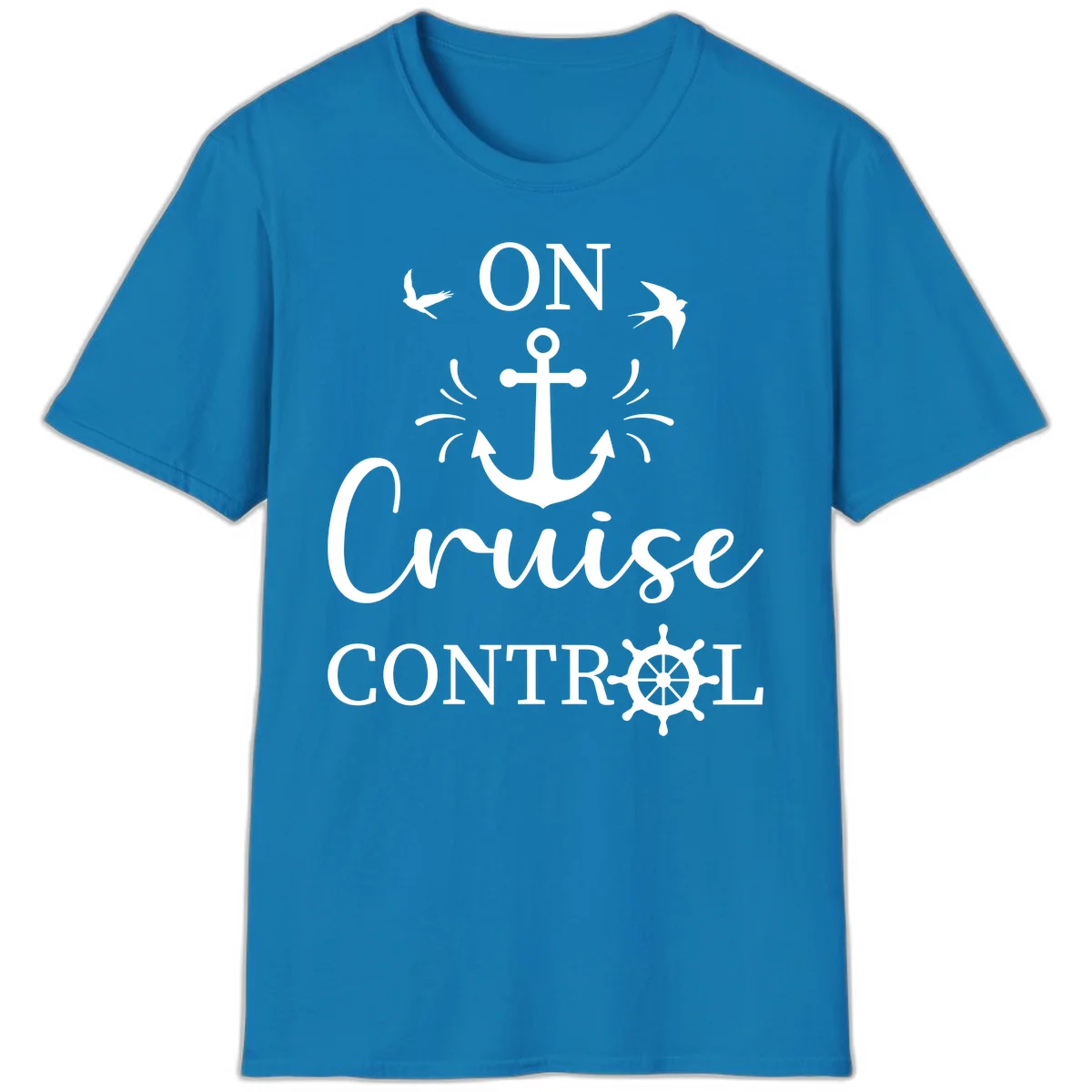 On Cruise Control Nautical Anchor Ship Wheel T-Shirt in Sapphire