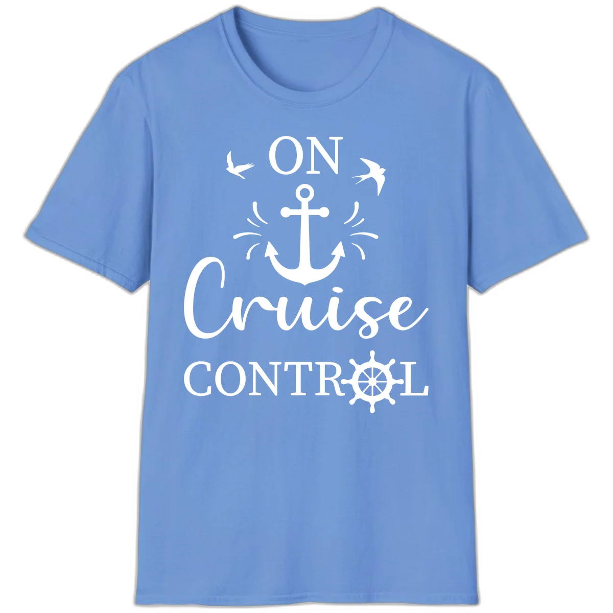 On Cruise Control Nautical Anchor Ship Wheel T-Shirt in Carolina Blue