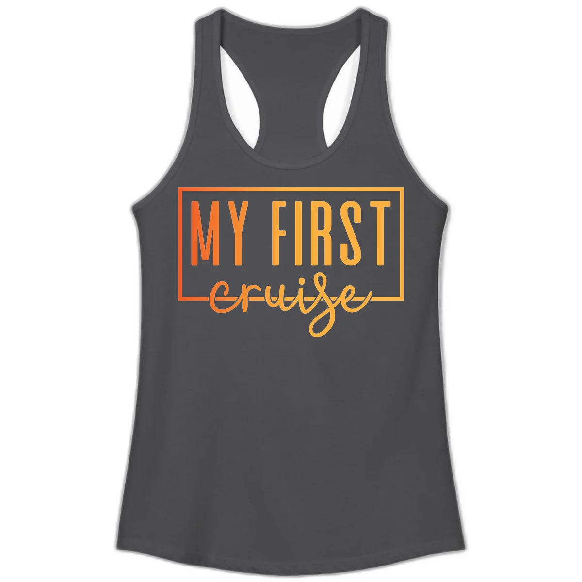 My First Cruise Ladies Racerback Tank in Solid Dark Gray