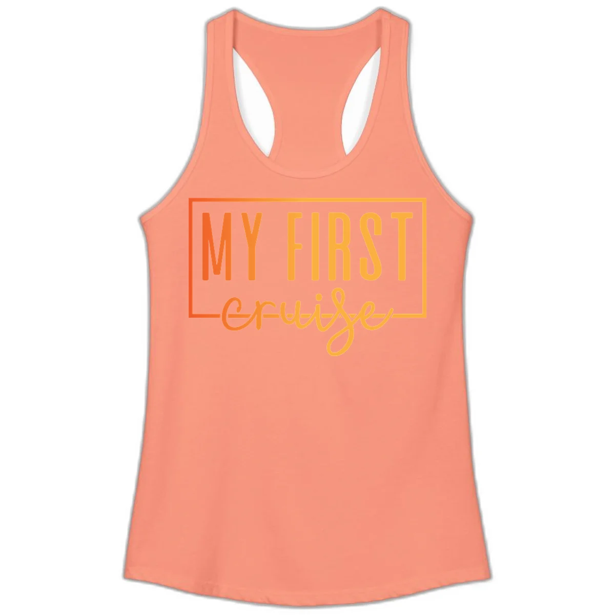 My First Cruise Ladies Racerback Tank in Solid Light Orange