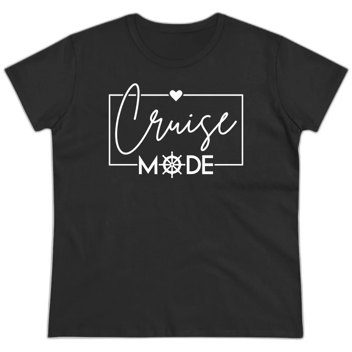 Cruise Mode Nautical Heart Ladies Tee in Black