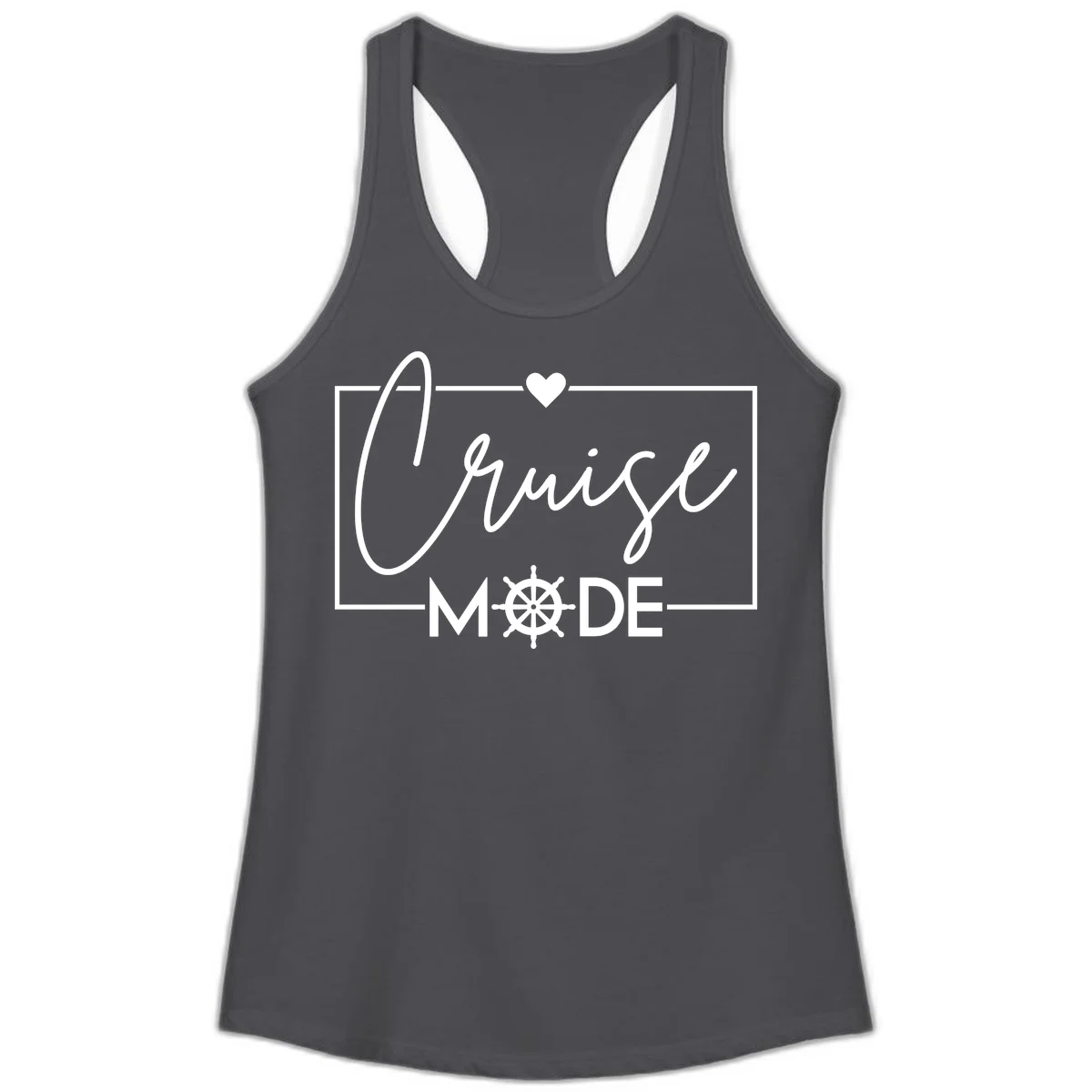 Cruise Mode Nautical Heart Ladies Tank in Solid Dark Gray