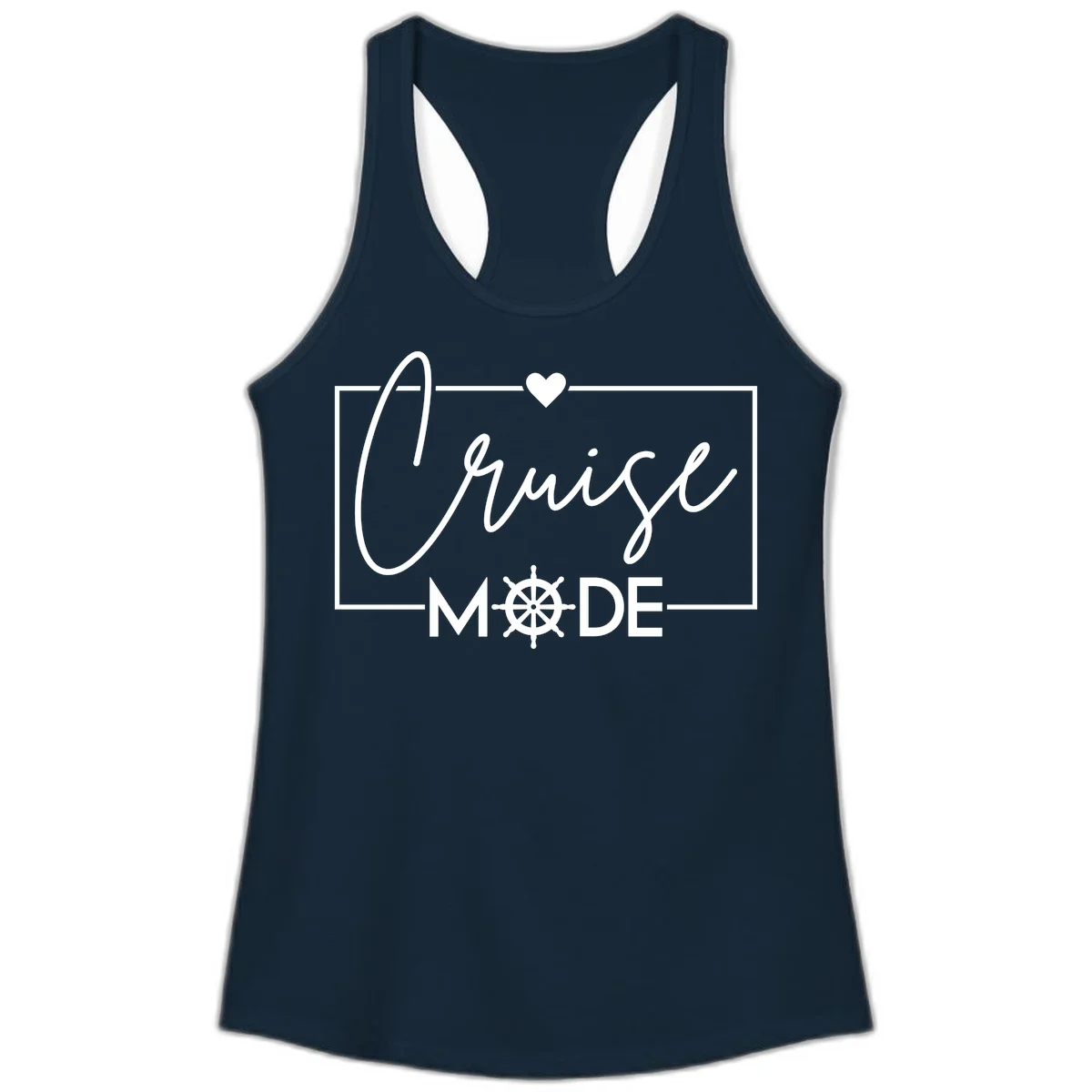 Cruise Mode Nautical Heart Ladies Tank in Solid Midnight Navy