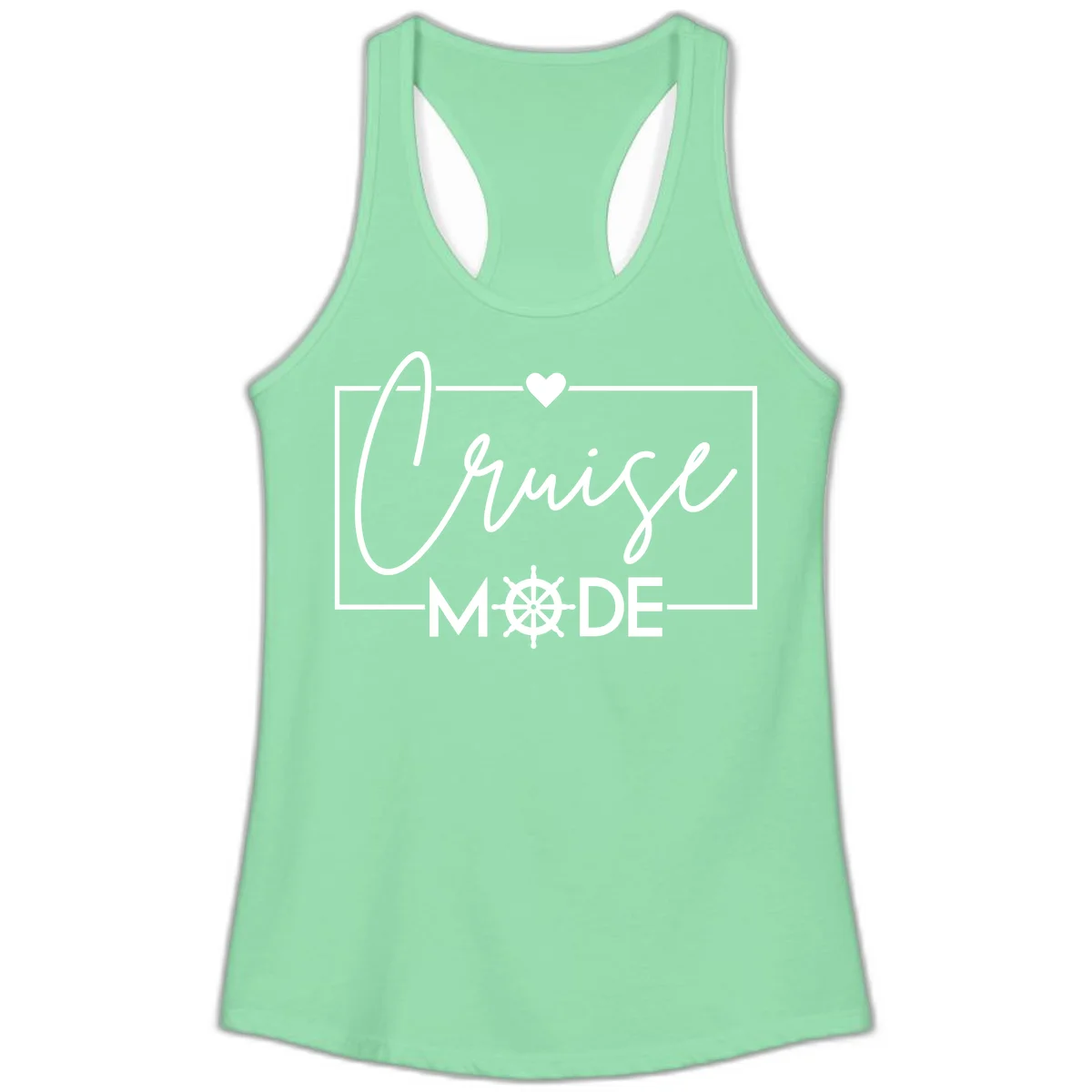 Cruise Mode Nautical Heart Ladies Tank in Solid Mint