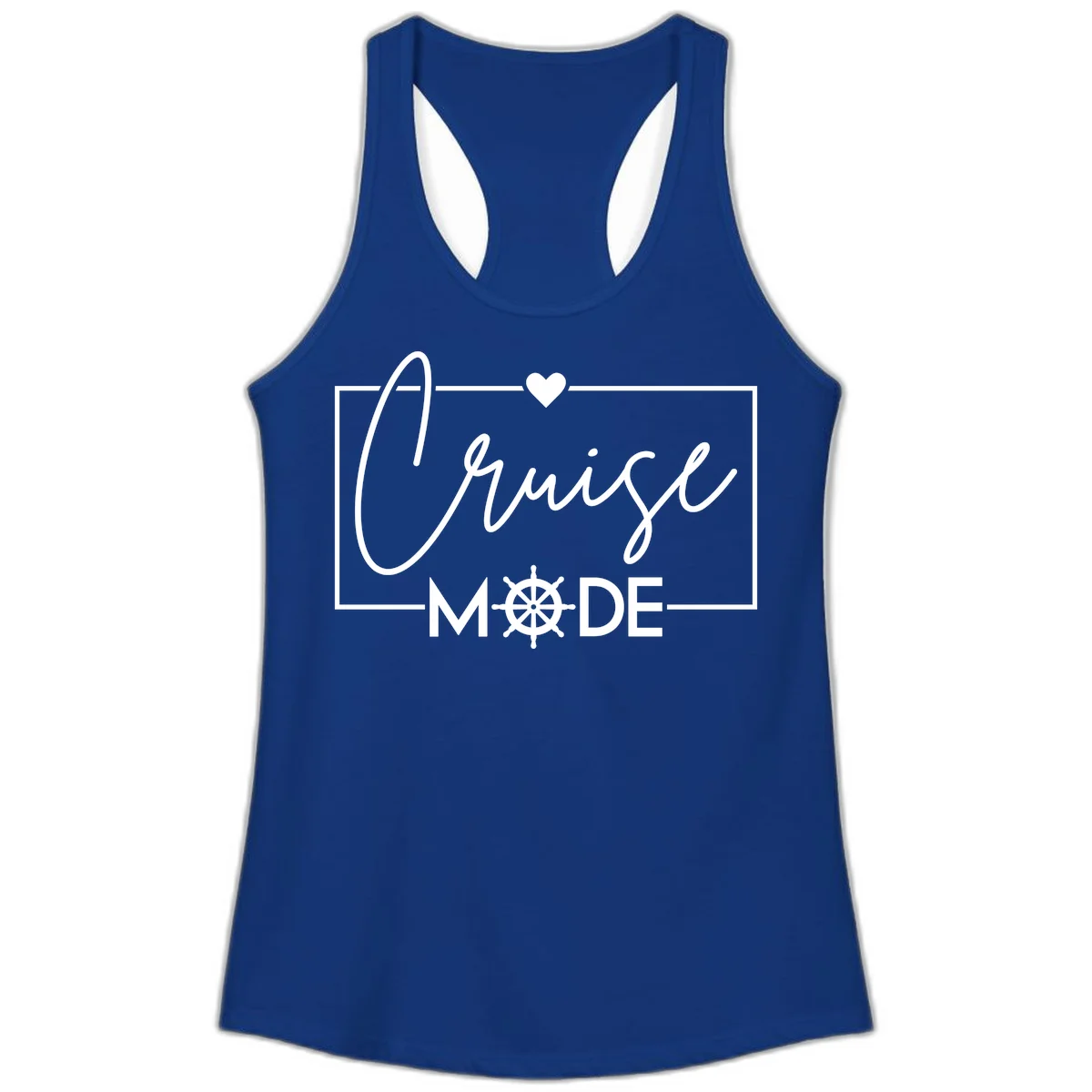 Cruise Mode Nautical Heart Ladies Tank in Solid Royal