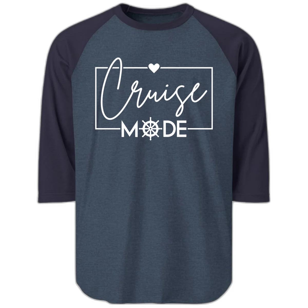 Cruise Mode Nautical Heart Raglan 3/4 in Heather Denim Navy