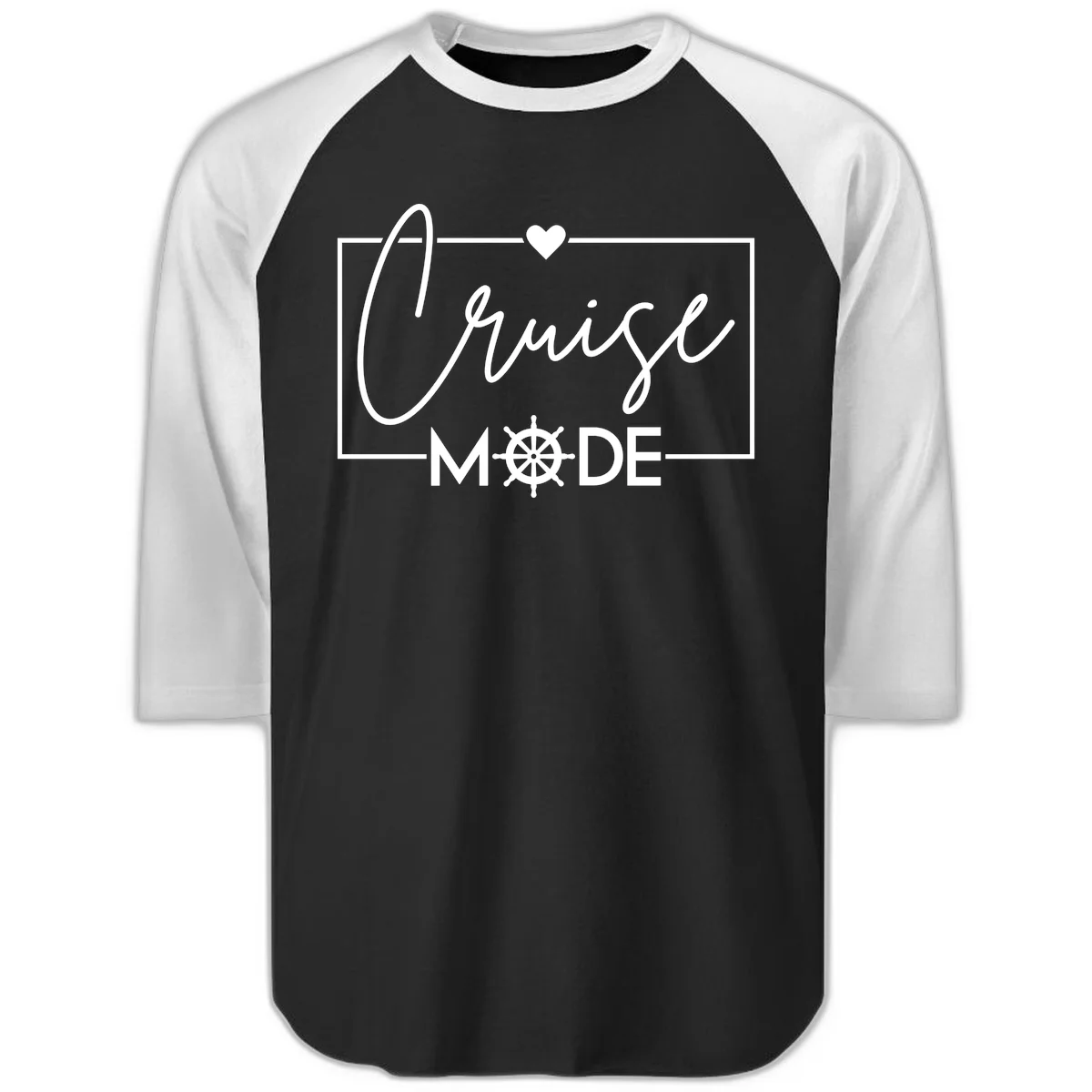 Cruise Mode Nautical Heart Raglan 3/4 in Black White
