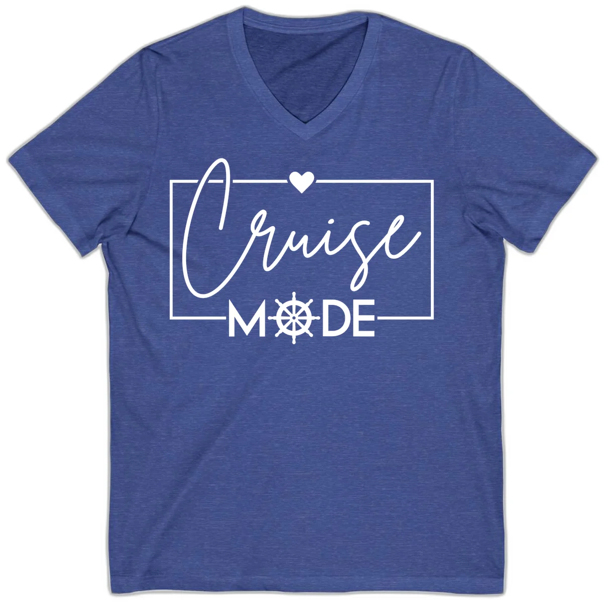 Cruise Mode Nautical Heart V-Neck in Heather True Royal