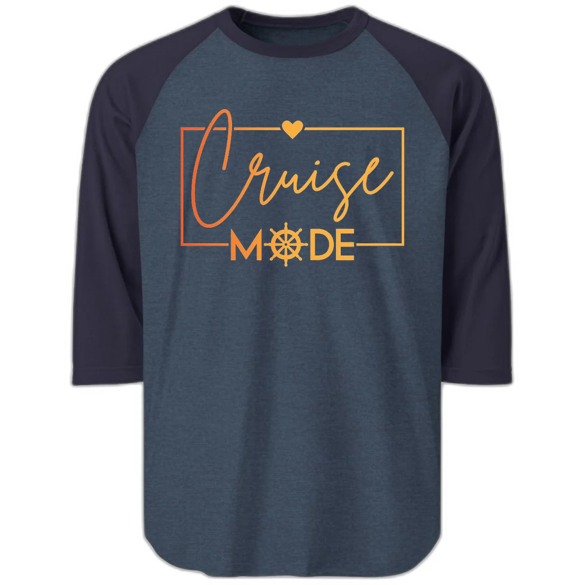 Ahoy Mode Nautical Heart Raglan 3/4 in Heather Denim Navy