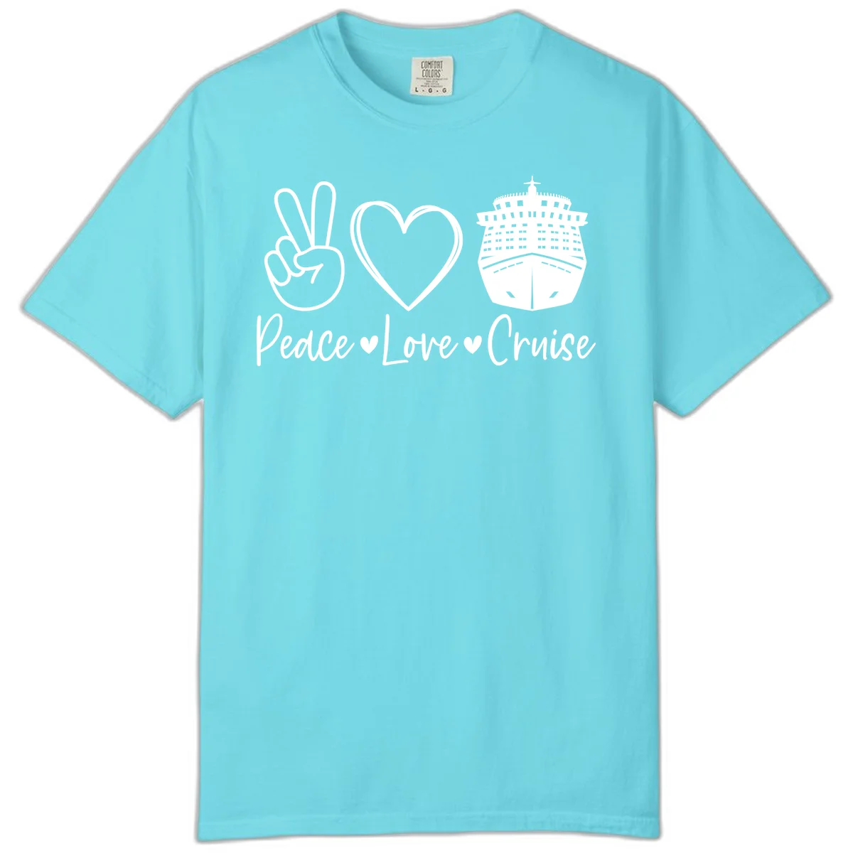 Peace Love Cruise Comfort Color Tee in Lagoon Blue