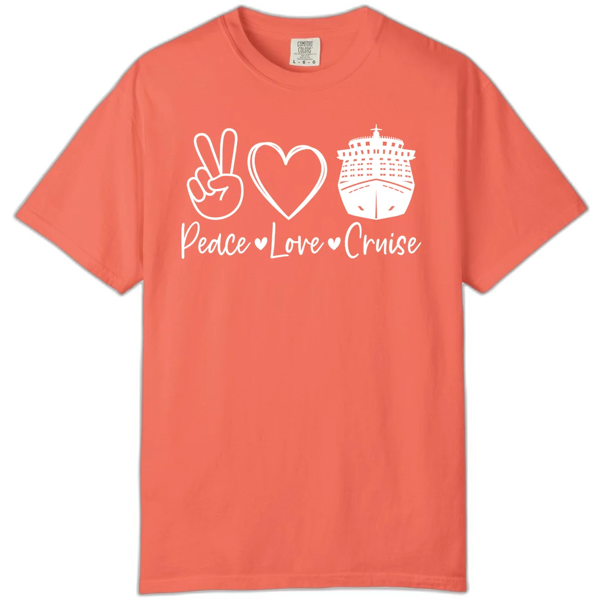 Peace Love Cruise Comfort Color Tee in Bright Salmon