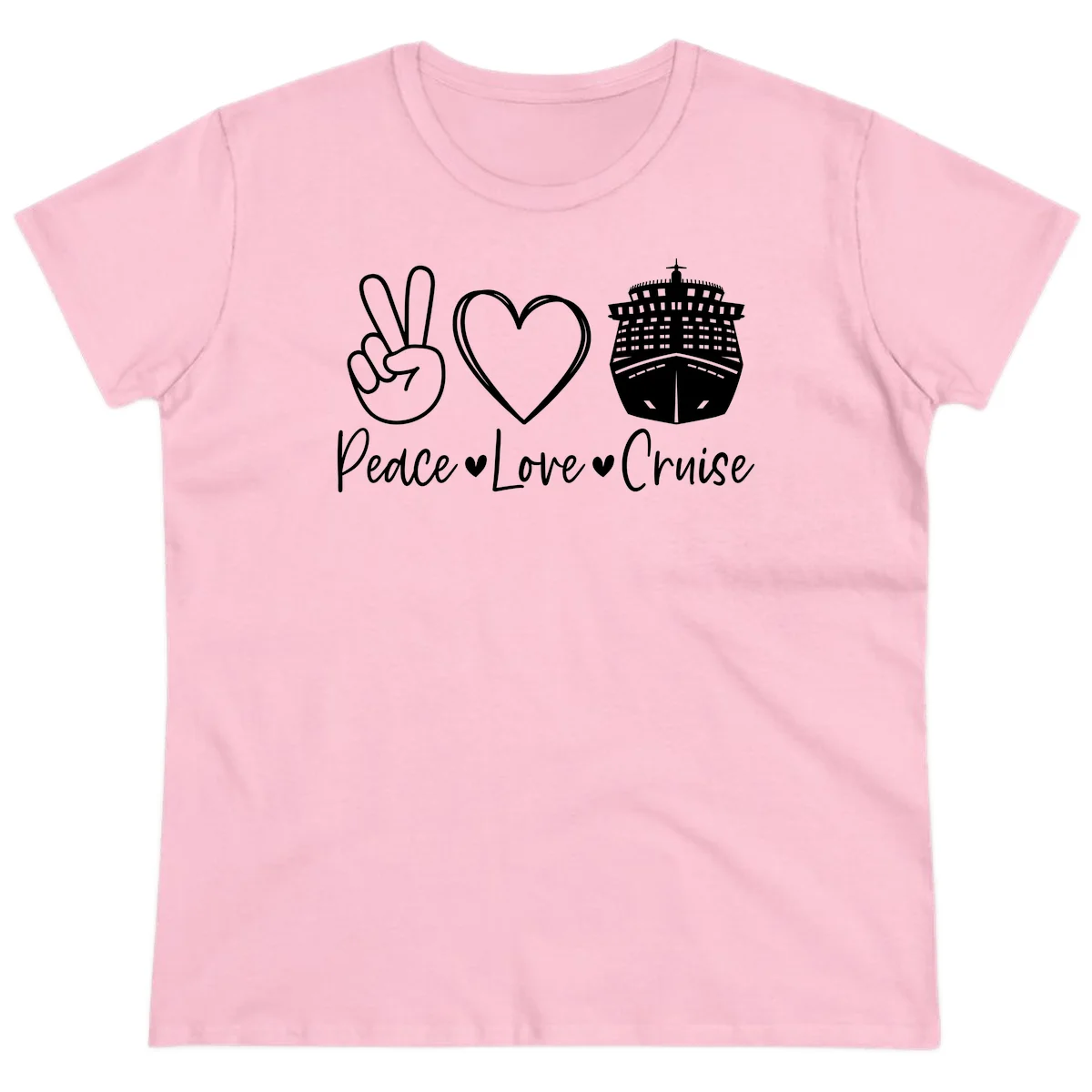 Peace Love Cruise Ladies Tee in Light Pink