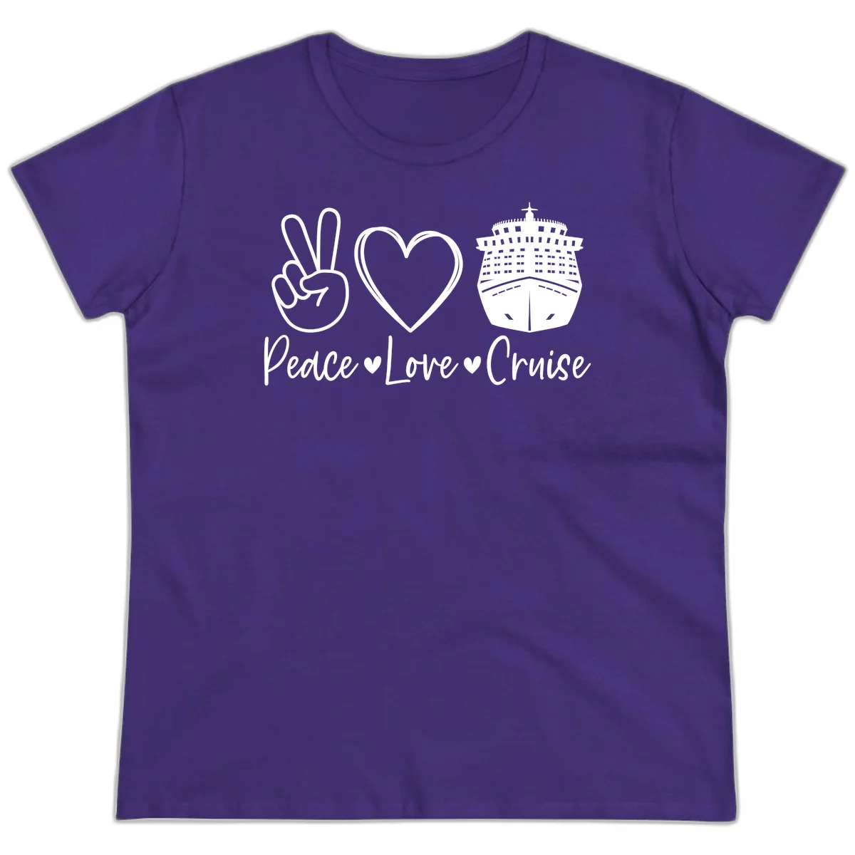 Peace Love Cruise Ladies Tee in Purple