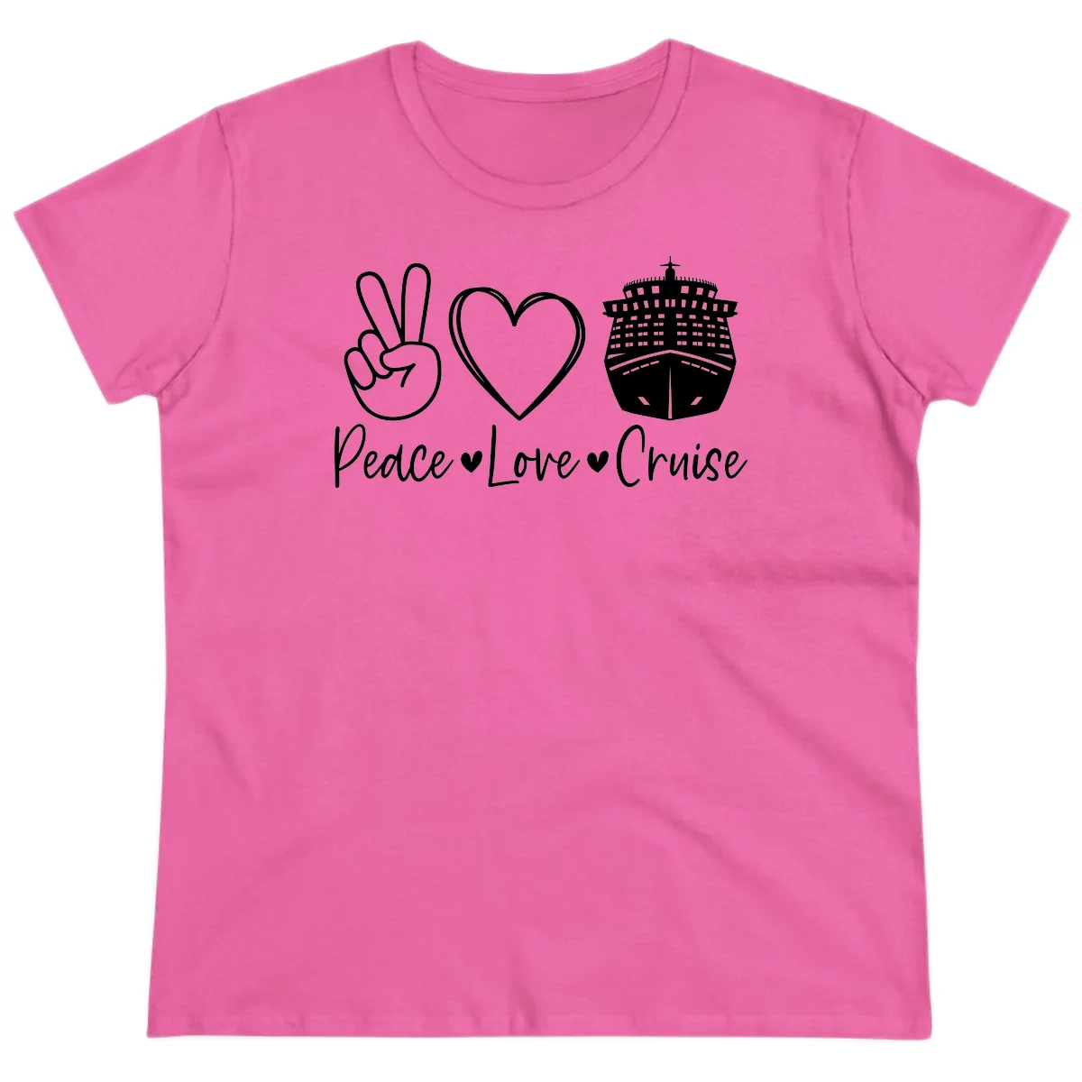 Peace Love Cruise Ladies Tee in Azalea