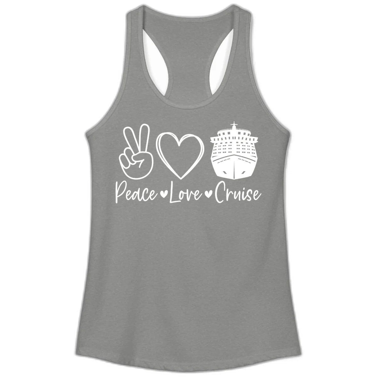 Peace Love Cruise Ladies Tank in Heather Grey