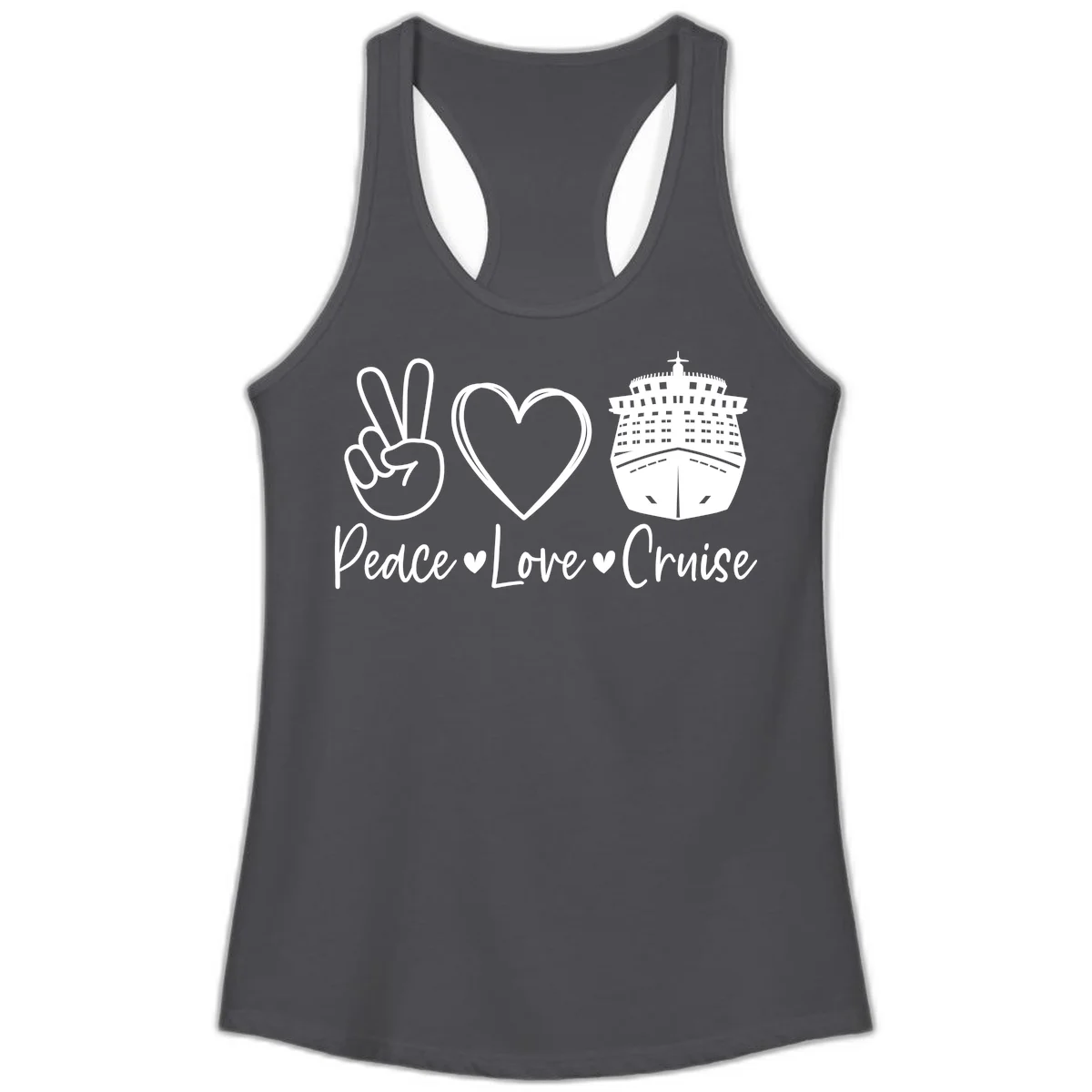 Peace Love Cruise Ladies Tank in Solid Dark Gray