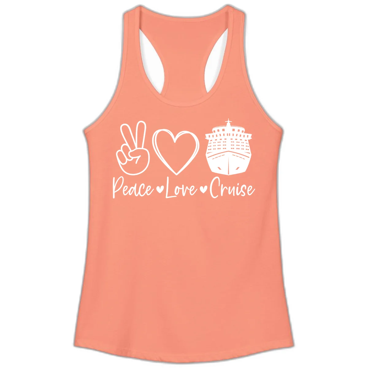 Peace Love Cruise Ladies Tank in Solid Light Orange