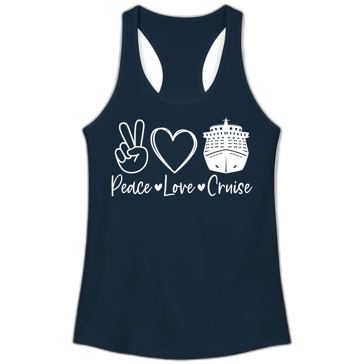 Peace Love Cruise Ladies Tank in Solid Midnight Navy