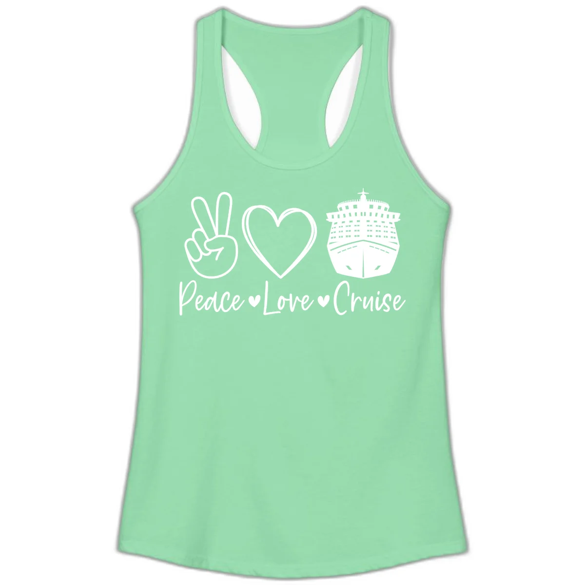 Peace Love Cruise Ladies Tank in Solid Mint