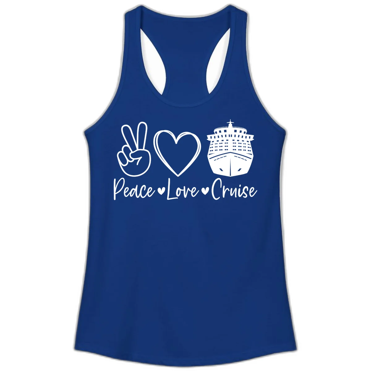 Peace Love Cruise Ladies Tank in Solid Royal