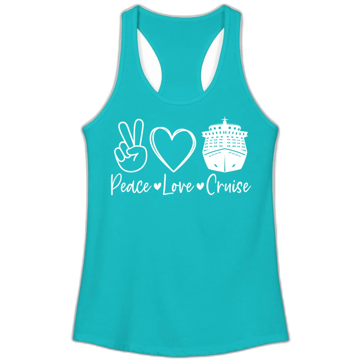 Peace Love Cruise Ladies Tank in Tahiti Blue