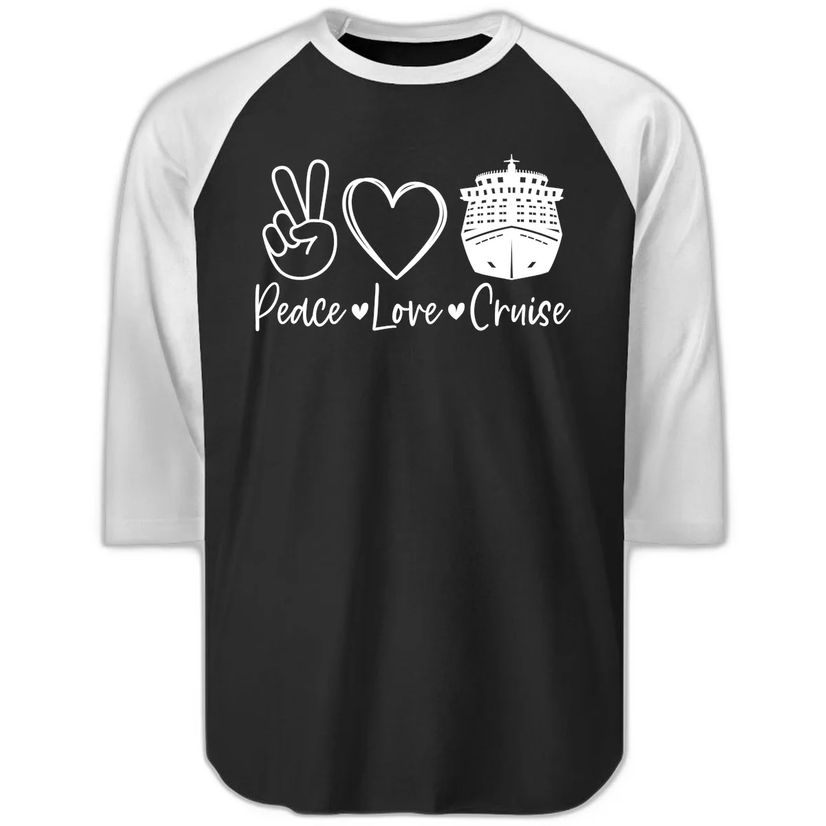 Peace Love Cruise Raglan 3/4 Tee in Black White