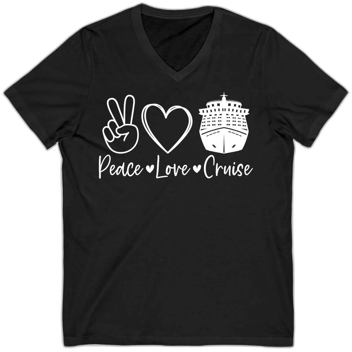 Peace Love Cruise V-Neck Tee in Black