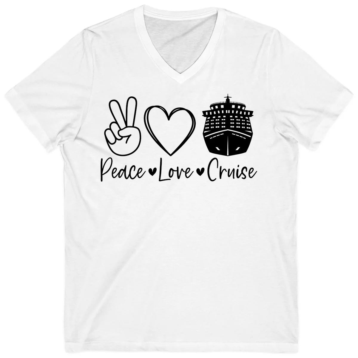 Peace Love Cruise V-Neck Tee in White