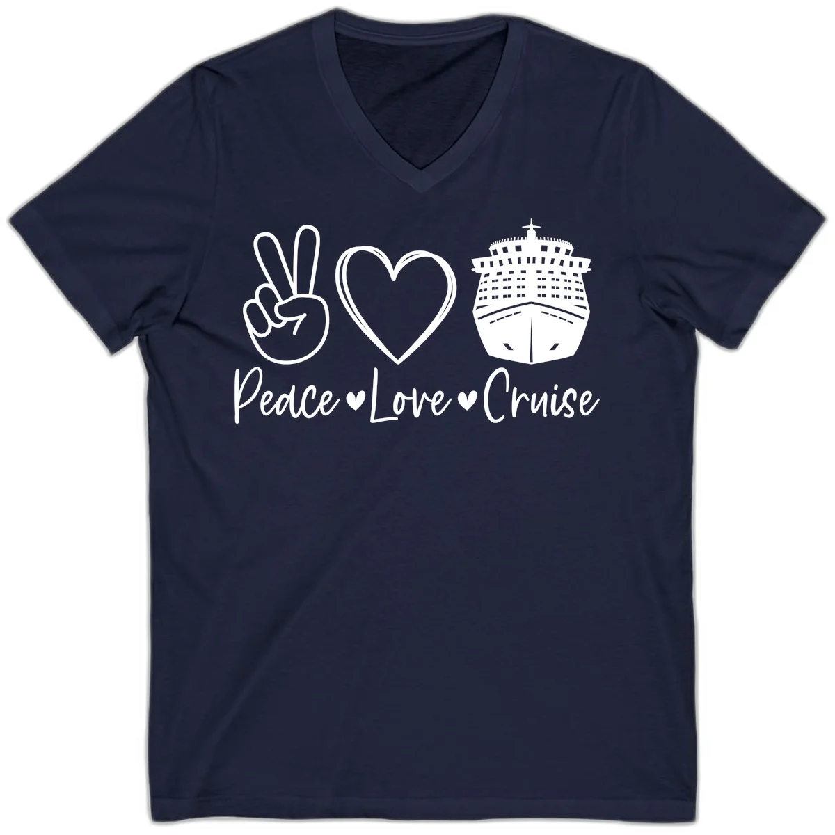 Peace Love Cruise V-Neck Tee in Navy