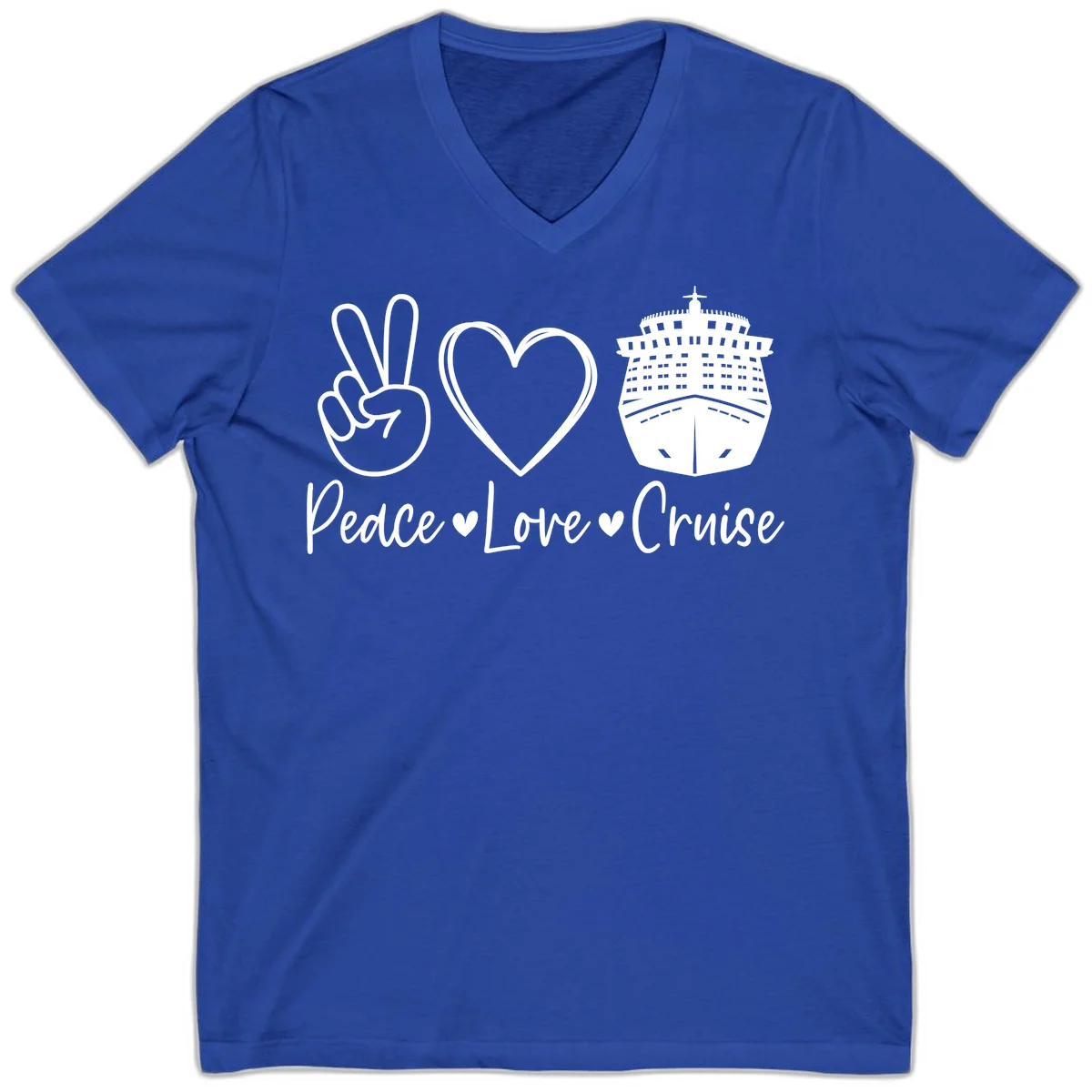 Peace Love Cruise V-Neck Tee in True Royal